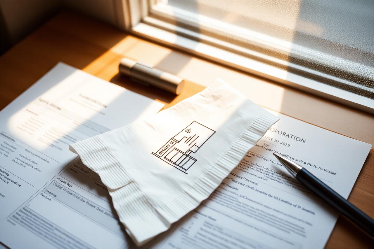 The napkin, and the paperwork it turned into.